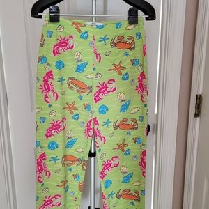 Lime green pants with crabs & starfish & shells, Size 4P, Eric Brand, casual